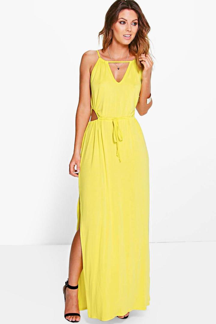 Boohoo Taylor Cut Out Detail Maxi Dress Lime