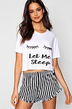 Boohoo Billie 'let Me Sleep' Ruffle Pj Short Set