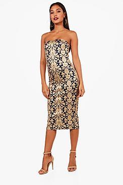 Boohoo Sophie Bandeau Foil Print Midi Dress
