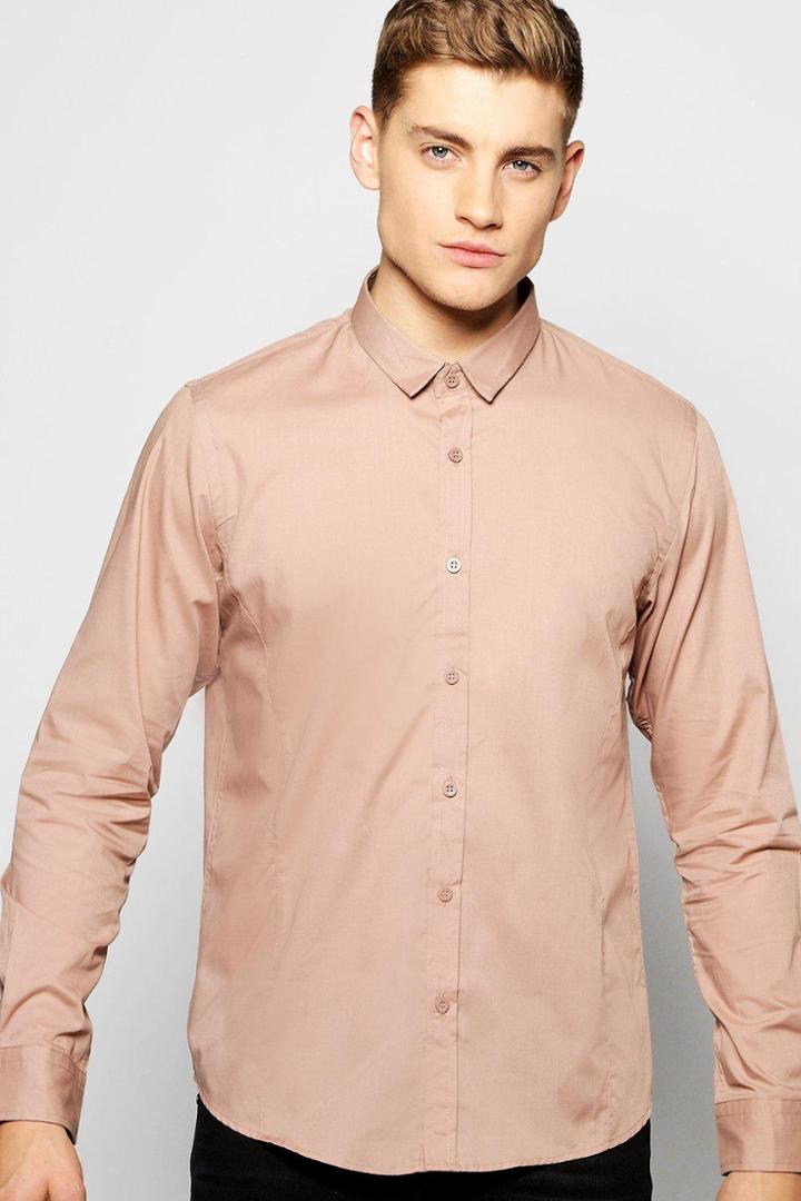 Boohoo Long Sleeve Poplin Shirt Pink