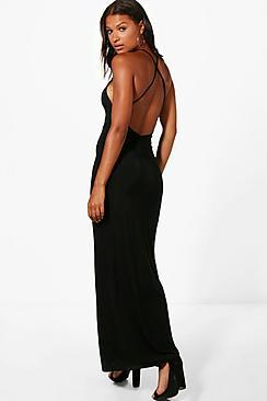 Boohoo Fay Slinky Open Back Ruched Maxi Dress
