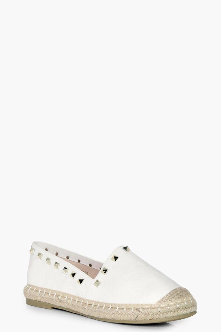 Boohoo Laura Stud Trim Espadrille Flat White