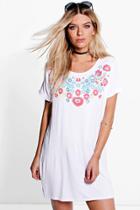 Boohoo Sophie Flower Printed T-shirt Dress White