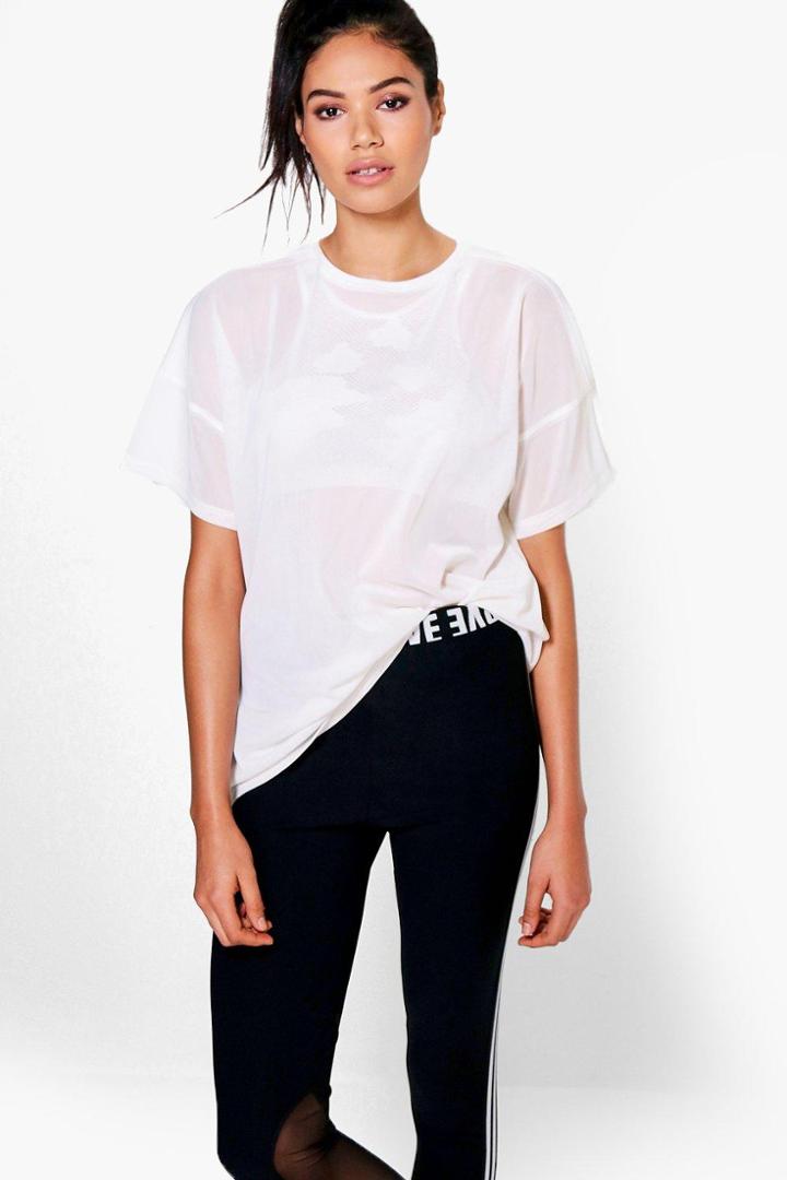 Boohoo Laila Fit Oversized Mesh Workout Tee White