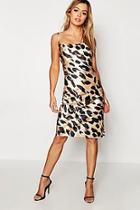 Boohoo Petite Leopard Print Cowl Neck Midi Dress