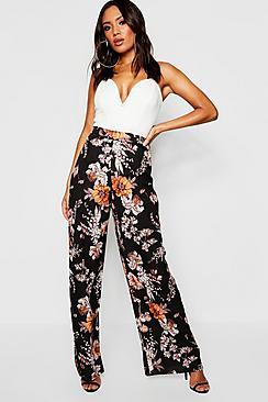 Boohoo Woven Floral Wide Leg Pants