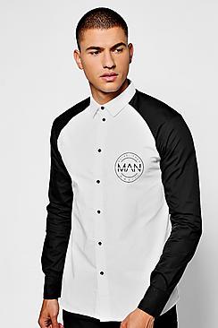 Boohoo Cut And Sew Spliced Shirt With Man Logo