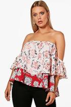 Boohoo Plus Mollie Floral Ruffle Cold Shoulder Top