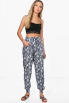Boohoo Thea Palm Print Woven Joggers Navy