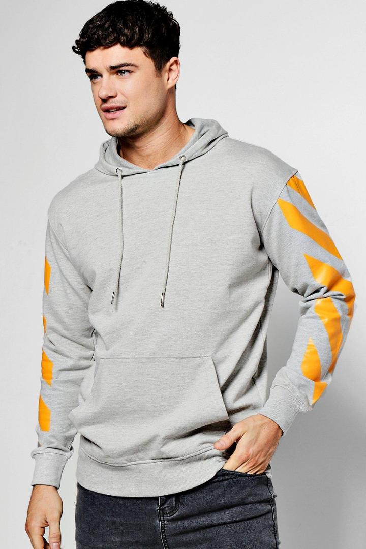 Boohoo Oversized Hoody With Sleeve Print Grey