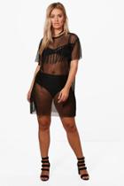 Boohoo Plus Laura Tassel Trim Festival Mesh Dress Black