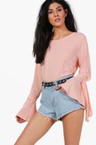 Boohoo Stella Woven Tie Long Sleeve Top Pink