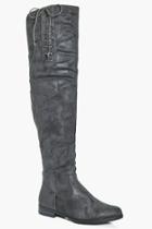Boohoo Kayla Lace Side Over The Knee Boot Grey