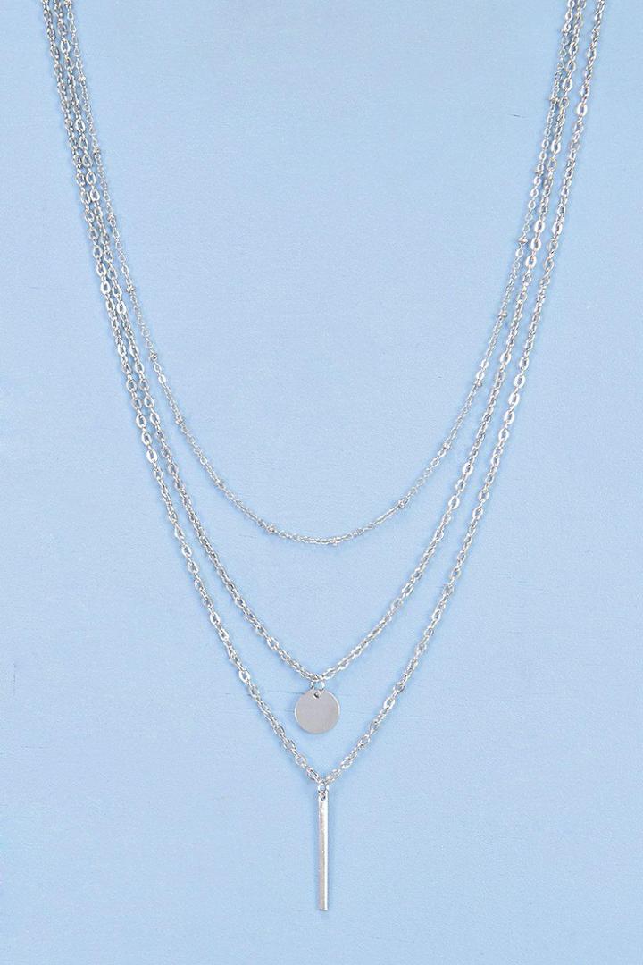 Boohoo Kayla Bar And Coin Layered Necklace Silver