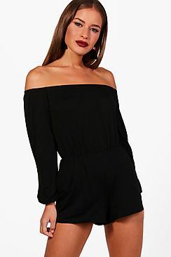 Boohoo Petite Off The Shoulder Playsuit