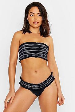 Boohoo Shirred Crinkle Bandeau Bikini