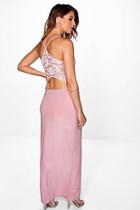 Boohoo Honor Lace Back Plunge Neck Maxi Dress