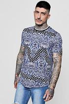 Boohoo All Over Paisley Sublimation T-shirt With Curve Hem