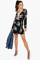 Boohoo Natalia Floral Print Tie Side Wrap Shift Dress