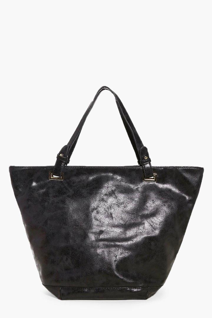 Boohoo Eloise Metallic Distressed Shopper Bag Black