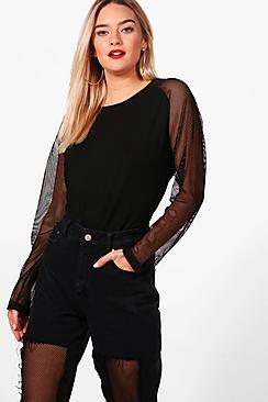 Boohoo Zoe Fishnet Insert Mesh Panel Top