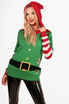 Boohoo Catherine Pom Pom Hooded Elf Christmas Jumper