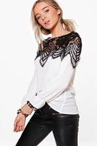 Boohoo Arianna Eyelash Lace Trim Blouse