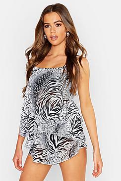 Boohoo Monochrome Animal Vest & Short Beach Co-ord