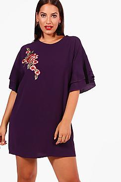 Boohoo Plus Bethany Applique Detail Woven Shift Dress