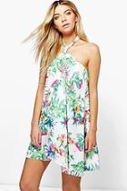 Boohoo Bonnie Floral Tie Neck Bandeau Shift Dress