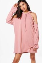 Boohoo Holly Cold Shoulder Sweat Dress Pink