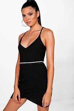 Boohoo Di Strappy Wrap Dress With Sports Stripe Detail