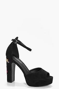 Boohoo Hannah Snake And Floral Platform Heels