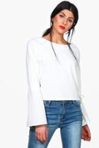 Boohoo Emma Flare Tie Sleeve Strappy Woven Top White
