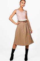 Boohoo Lucia Contrast Woven Pleated Wrap Midi Skirt