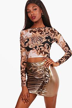 Boohoo Lottie Baroque & Leapord Crop