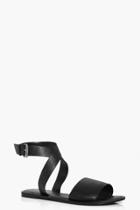 Boohoo Lilly Cross Ankle Strap Leather Sandal Black