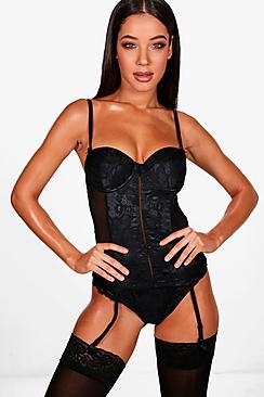 Boohoo Lucy Jacquard Satin & Lace Corset