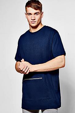 Boohoo Longline T-shirt With Kangaroo Pocket
