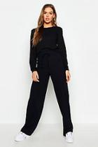 Boohoo Long Sleeve Top & Drawcord Wide Leg Rib Co-ord