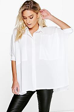 Boohoo Cat Oversized Panel Detail Batwing Shirt