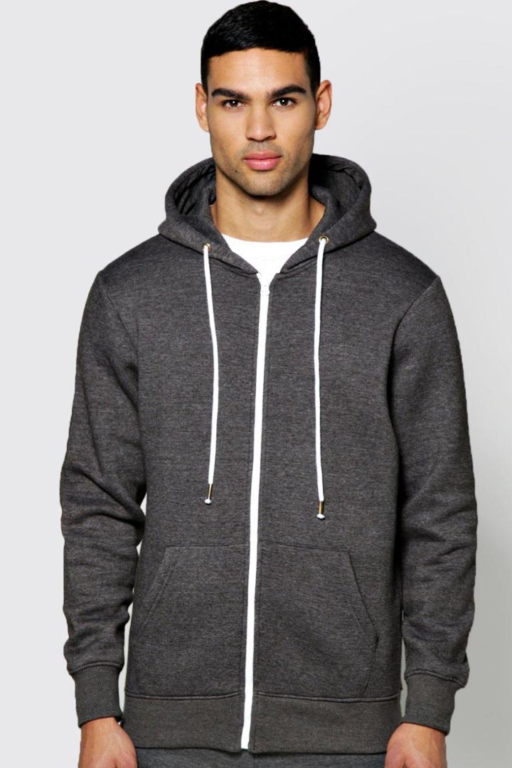 Boohoo Basic Zip Through Hoodie Charcoal