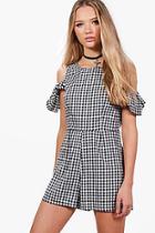 Boohoo Arianna Gingham Cold Shoulder Playsuit