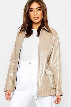 Boohoo Patent Belted Faux Leather Jacket