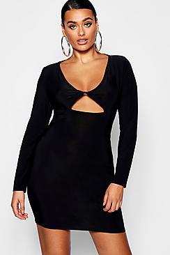 Boohoo Plus Twist Front Cut Out Bodycon Dress