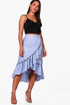 Boohoo Rosie Ruffle Front Dipped Hem Midi Skirt