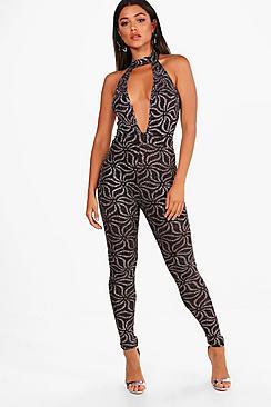 Boohoo Sparkle Halter Neck Jumpsuit