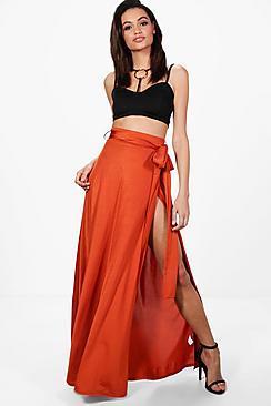 Boohoo Mila Obi Tie Thigh Split Maxi Skirt