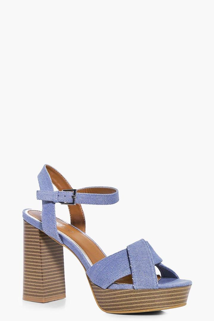 Boohoo Lauren Knotted Front Denim Platform Denim-blue