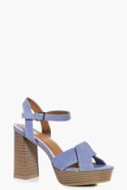Boohoo Lauren Knotted Front Denim Platform Denim-blue